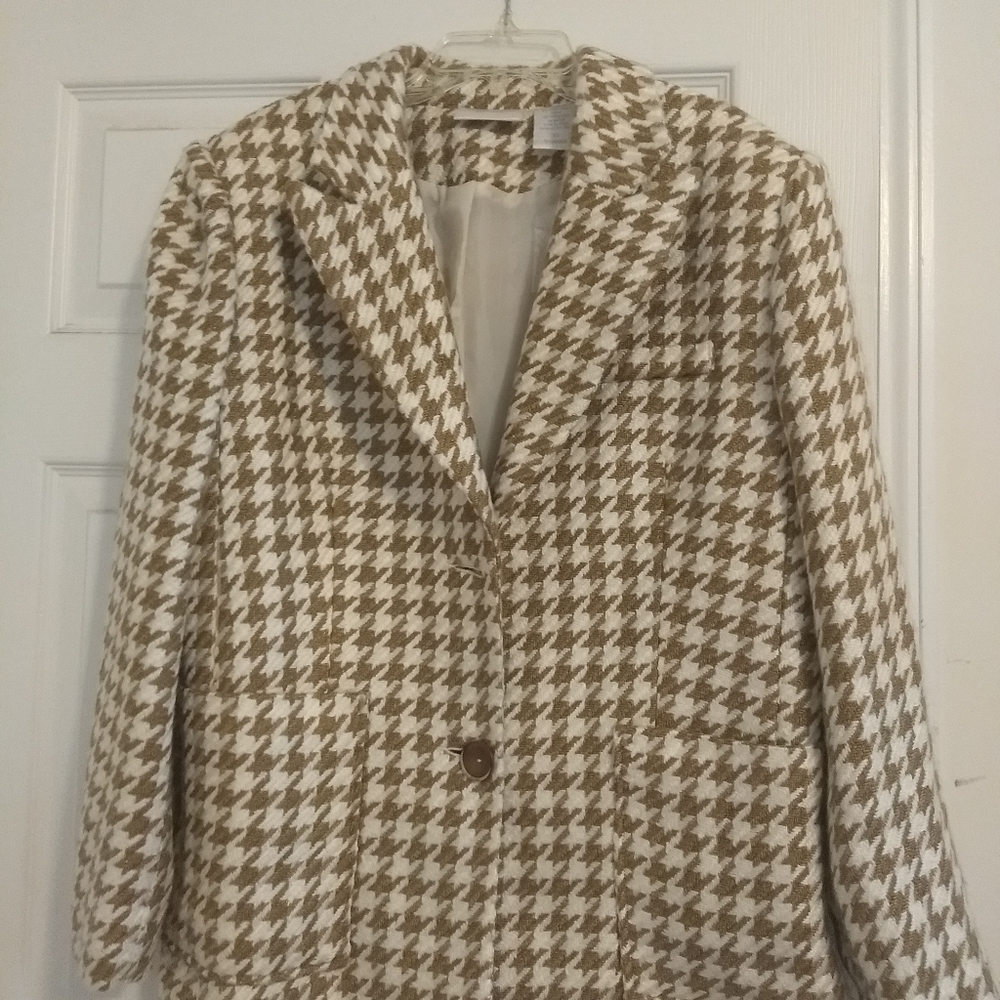 Cream and Tan Herringbone Jacket, Sz 12